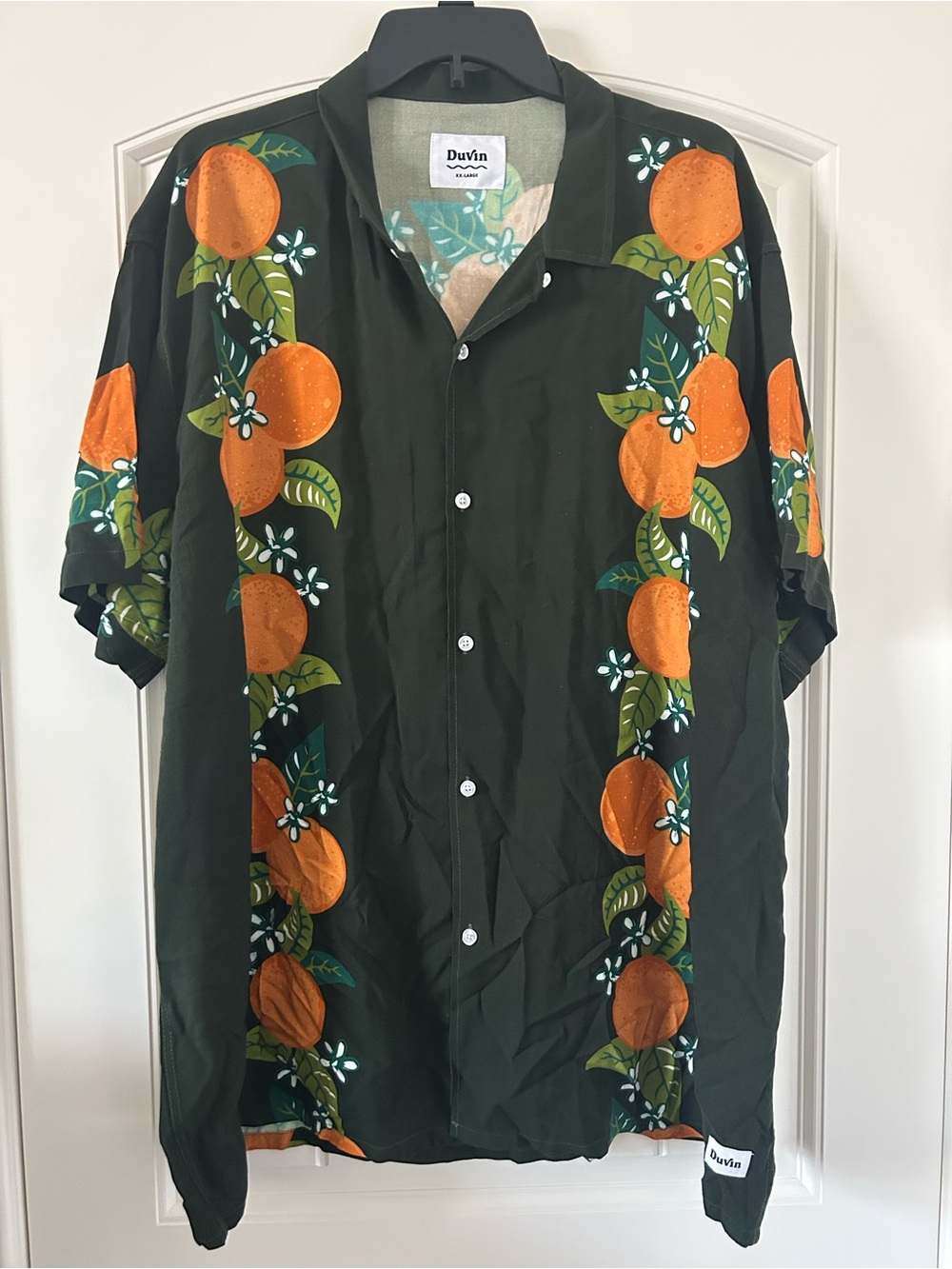 Duvin Design Button Down Shirt Mens Size 2XL Green Floral Tropical Orange